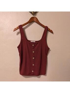 Caution To The Wind Ribbed Button Front Tank Top Maroon Size M